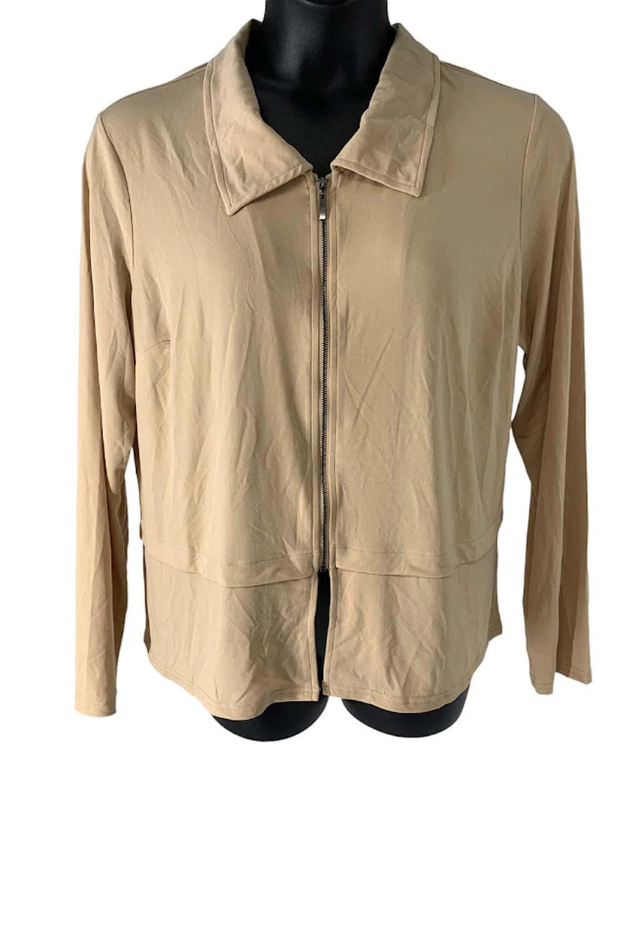 Truth + Style Cropped Matte Jersey Zip Front Jacket Tan - Regular